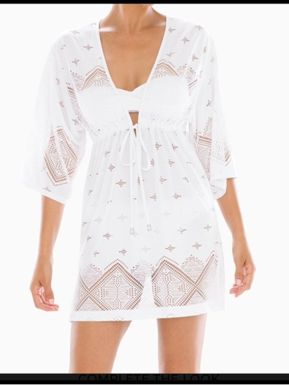 Dotti White Crochet Tie-Front Swim Coverup Size XL